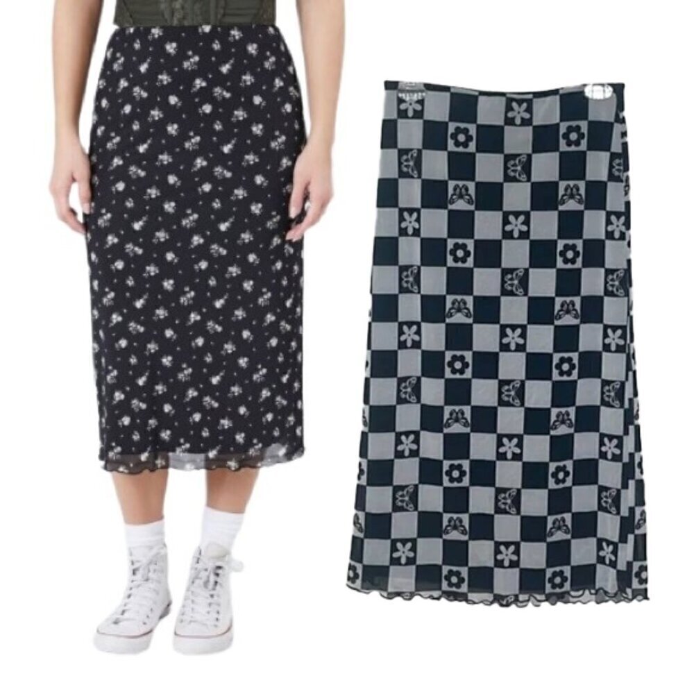 ❤️ 🆕 FOREVER 21 Checkerboard mesh midi Skirt Size M
